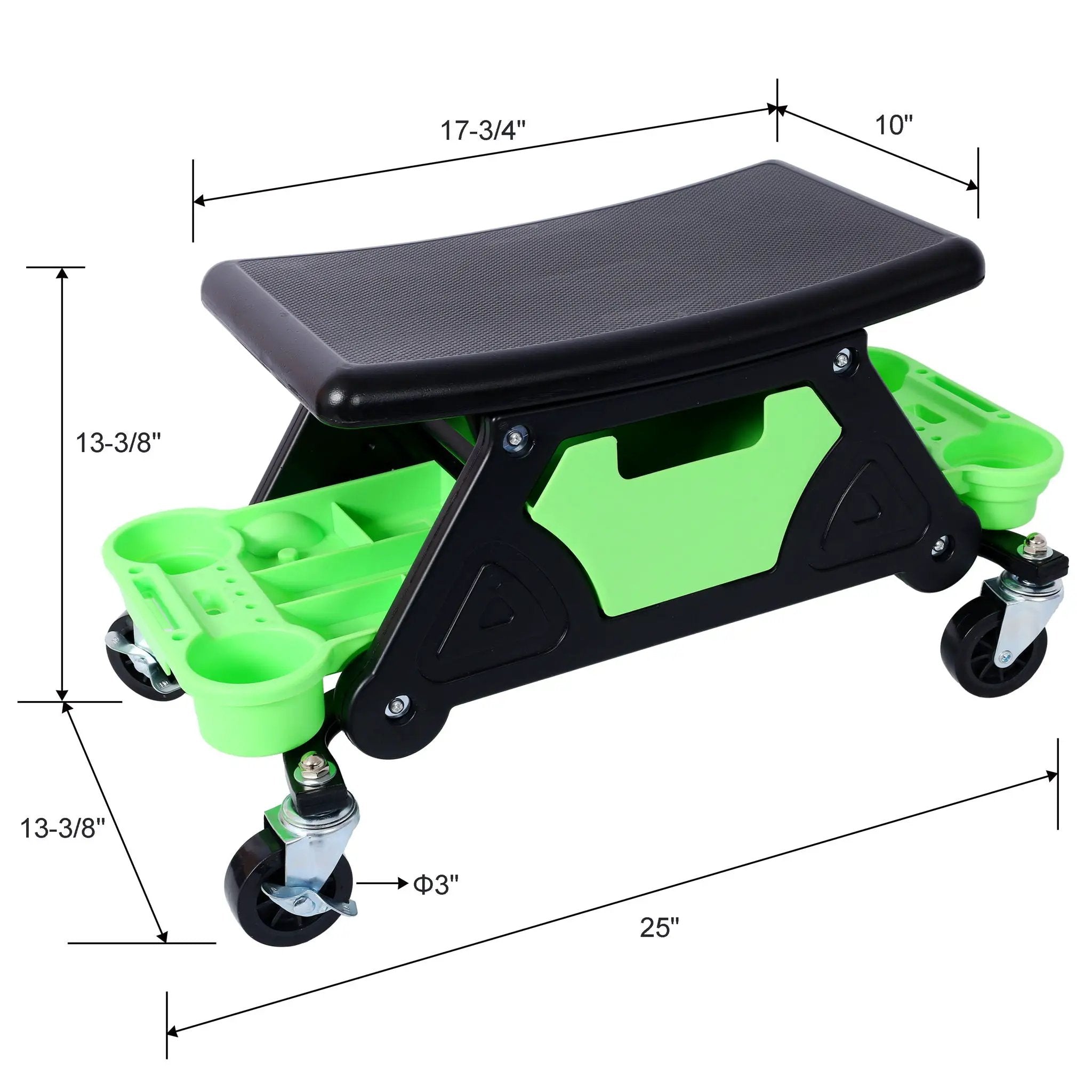 Heavy Duty Mechanic Stool With Tool Storage 300 Lbs Capacity Hdpe - Green by HouseOfZazla