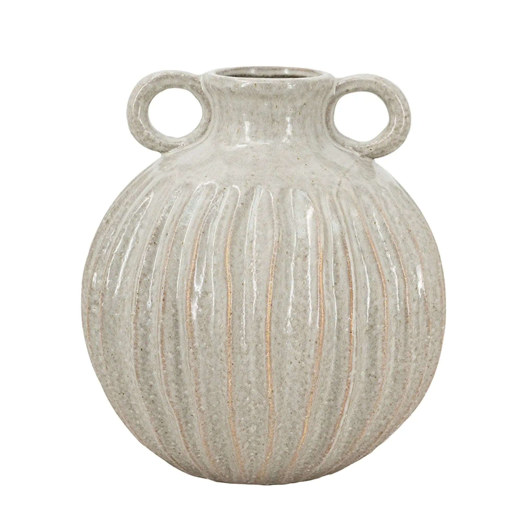 9x9x10' Decorative Round Ceramic Flower Vase with Small Handles and Textured Motif, Gold by HouseOfZazla