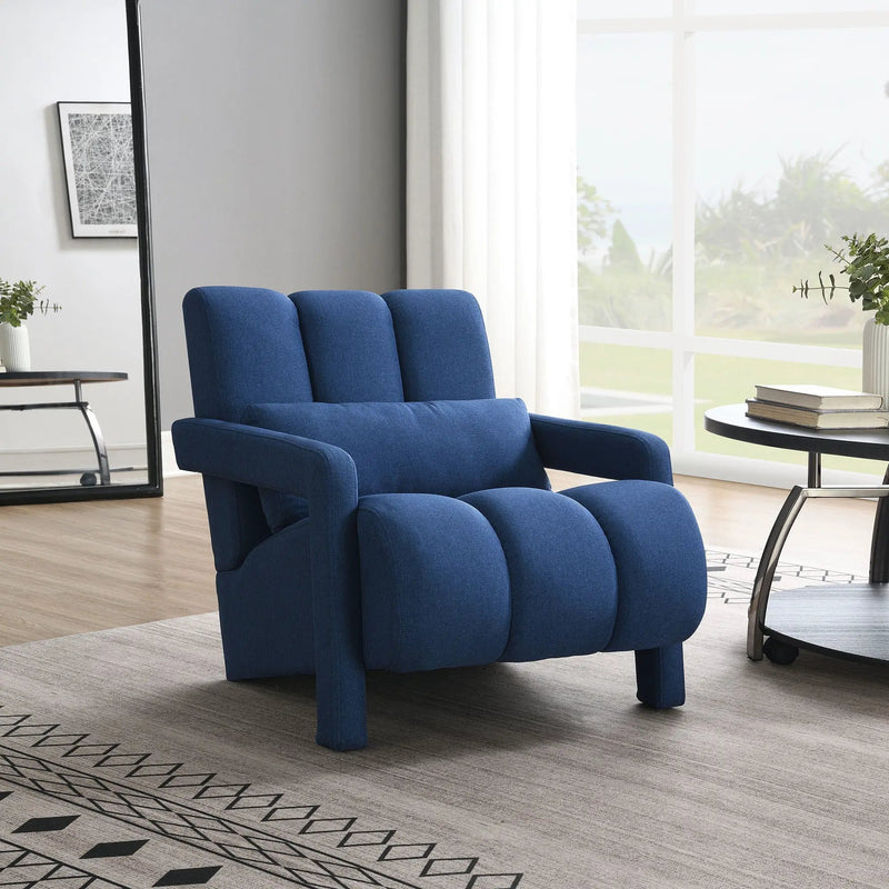 Upholstered Accent Chair With Pillow, Designed For Living Room - Navy Blue by HouseOfZazla