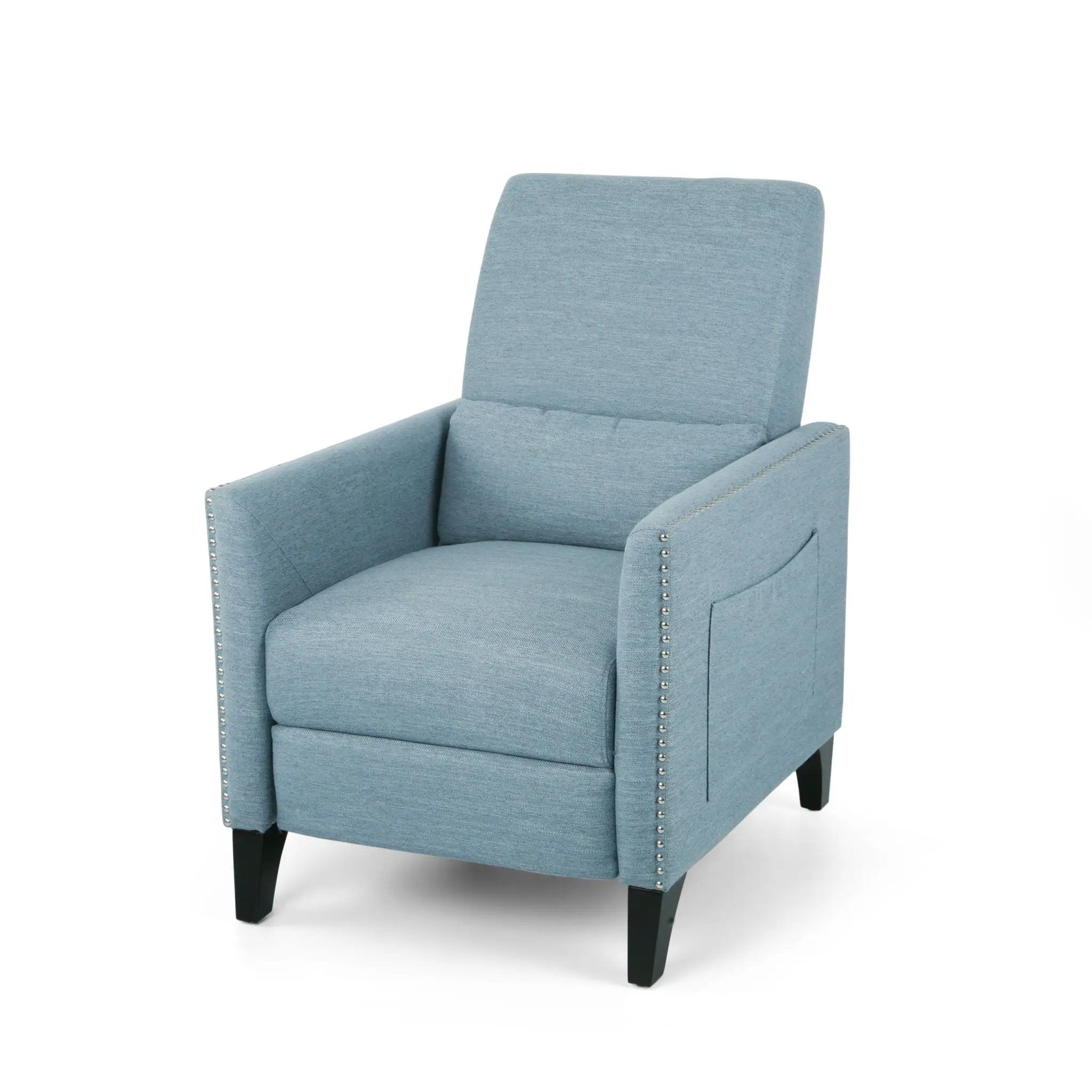 Repose Upholstered Recliner Chair With Nailhead Trim And Side Pocket - Light Blue by Unique Piece Furniture