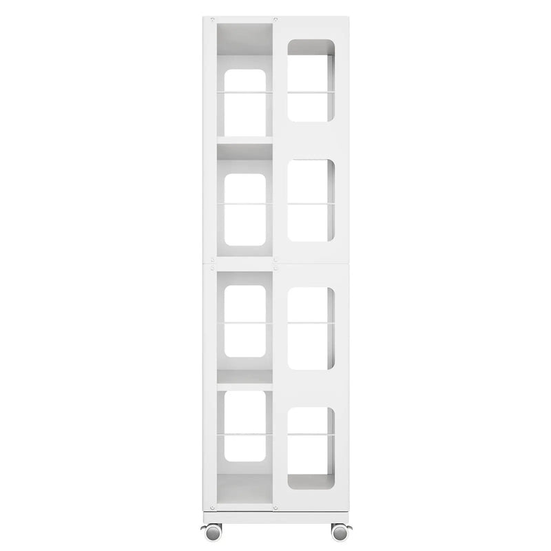 4 Tier All Steel Rotating Bookshelf With 360° Wheels, Large Size Sturdy & Spacious Book Rack, New Style Bookshelf - White by HouseOfZazla
