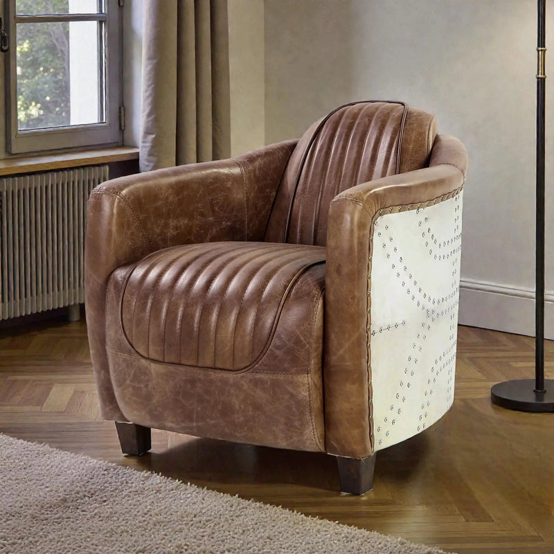 Brancaster - Grain Leather Chair - Brown by HouseOfZazla