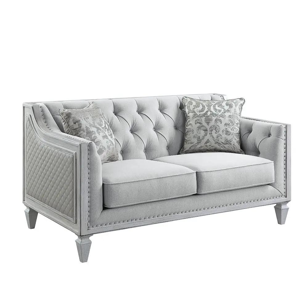 Katia - Loveseat With 2 Pillows - Light Gray Linen & Weathered White by Unique Piece Furniture