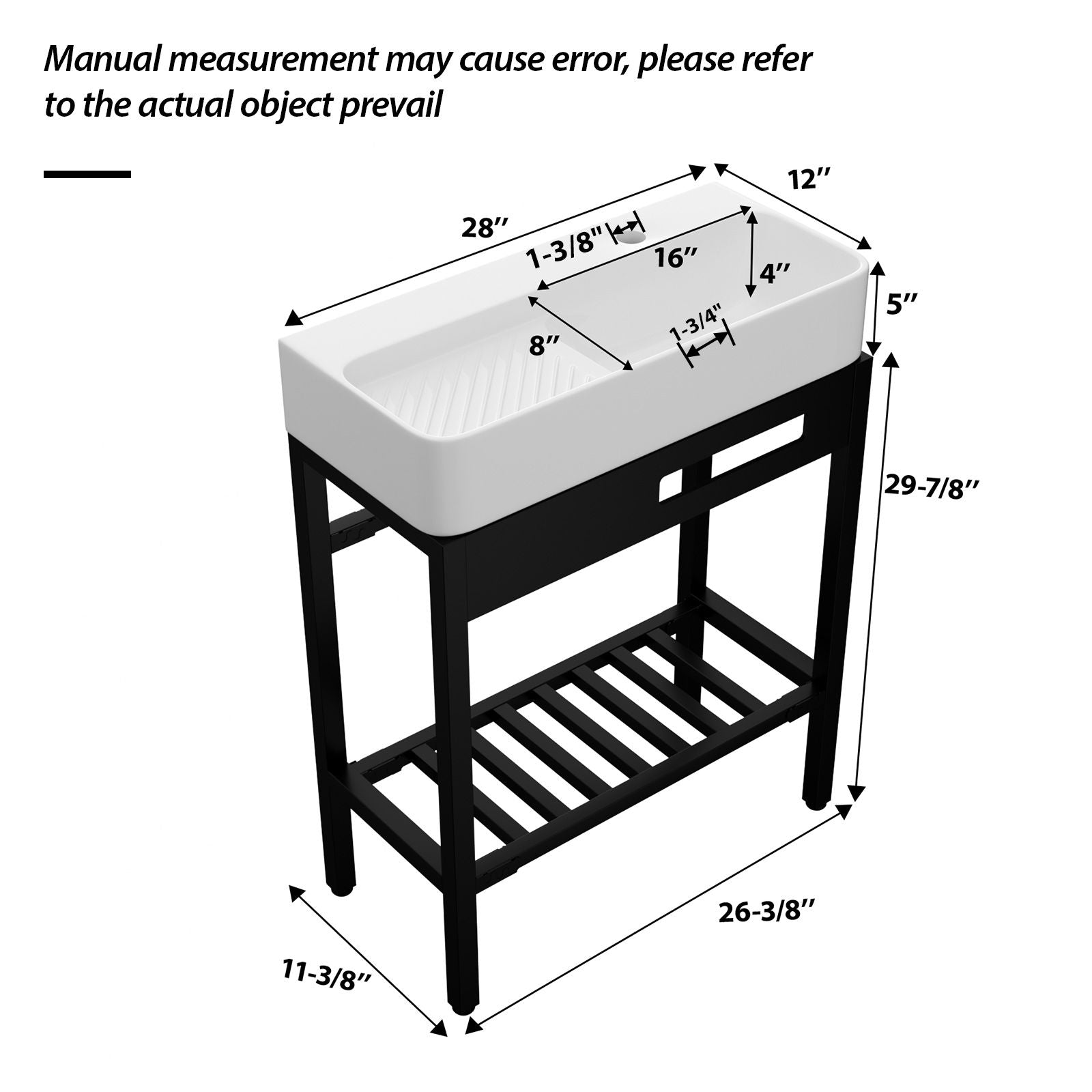 Inspired Console Sink With Built In Washboard, Overflow & Sleek Legs, 28" X 12" - White / Black by HouseOfZazla