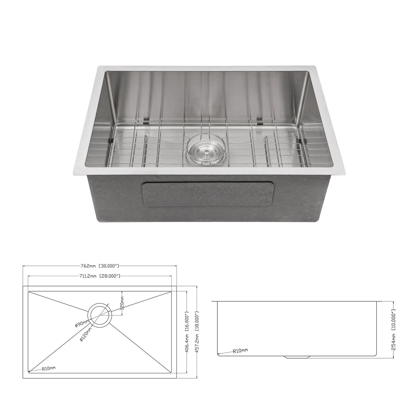 Modern Undermount Stainless Steel Kitchen Sink 16 Gauge, Deep Single Bowl by HouseOfZazla