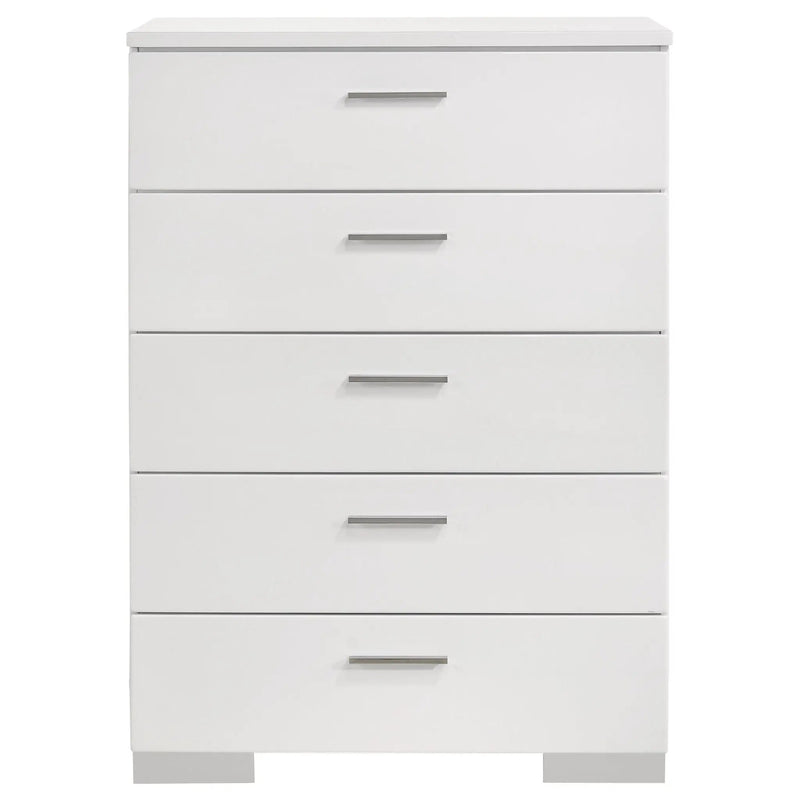 Felicity 5-drawer Bedroom Chest White High Gloss by Unique Piece Furniture