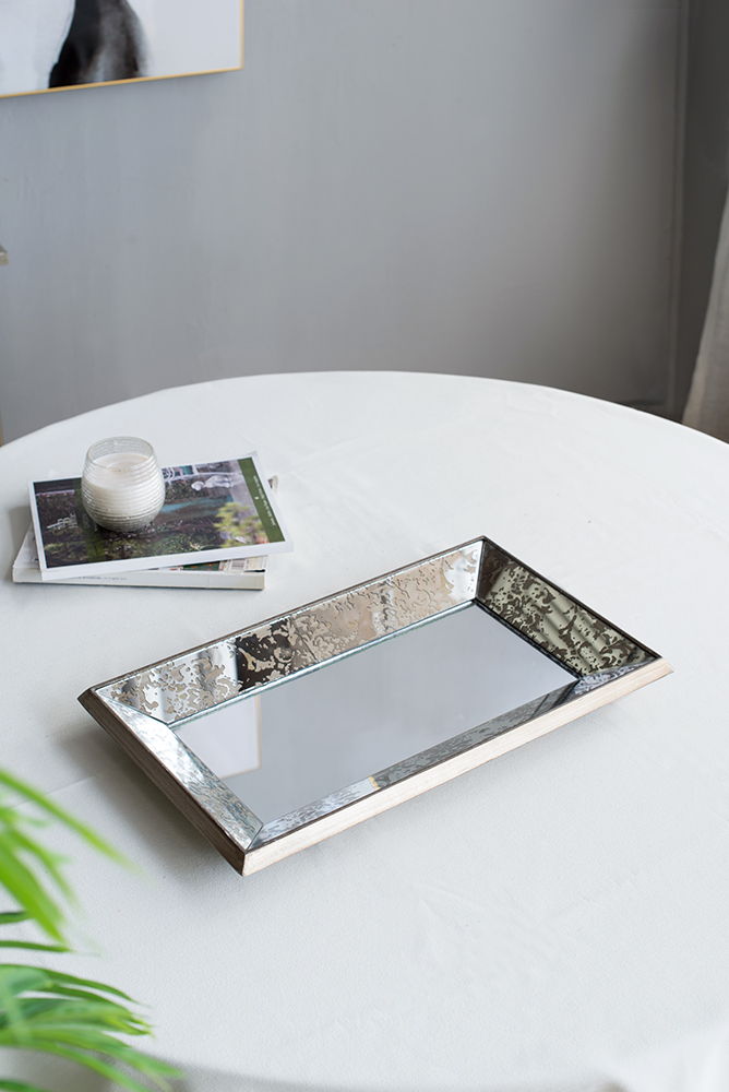 Antique Rectangle Mirror with Floral Accents - Pearl Silver, photo 21 of 25