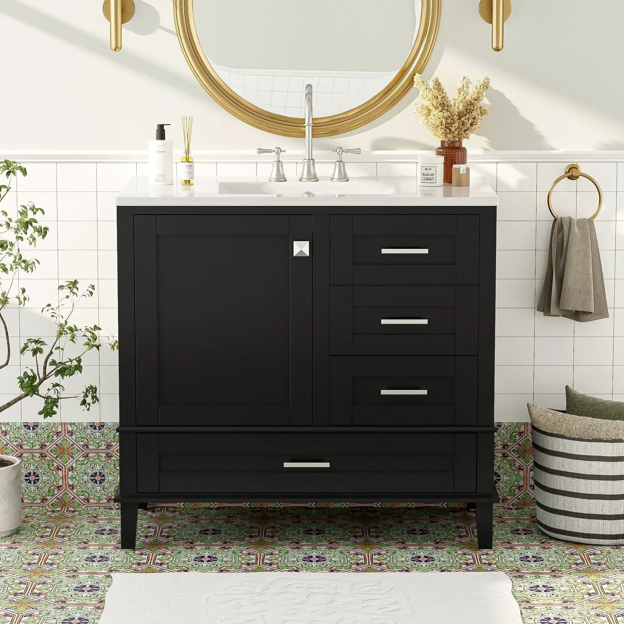 Bathroom Vanity, Modern Bathroom Cabinet With Sink Combo Set, Bathroom Storage Cabinet With A Soft Closing Door And 3 Drawers, Solid Wood Frame by Unique Piece Furniture