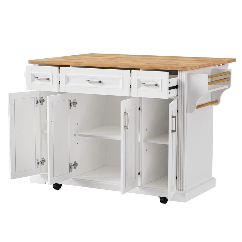 K&K 54-Inch Large Kitchen Island with Rubber Wood Drop Leaf by HouseOfZazla