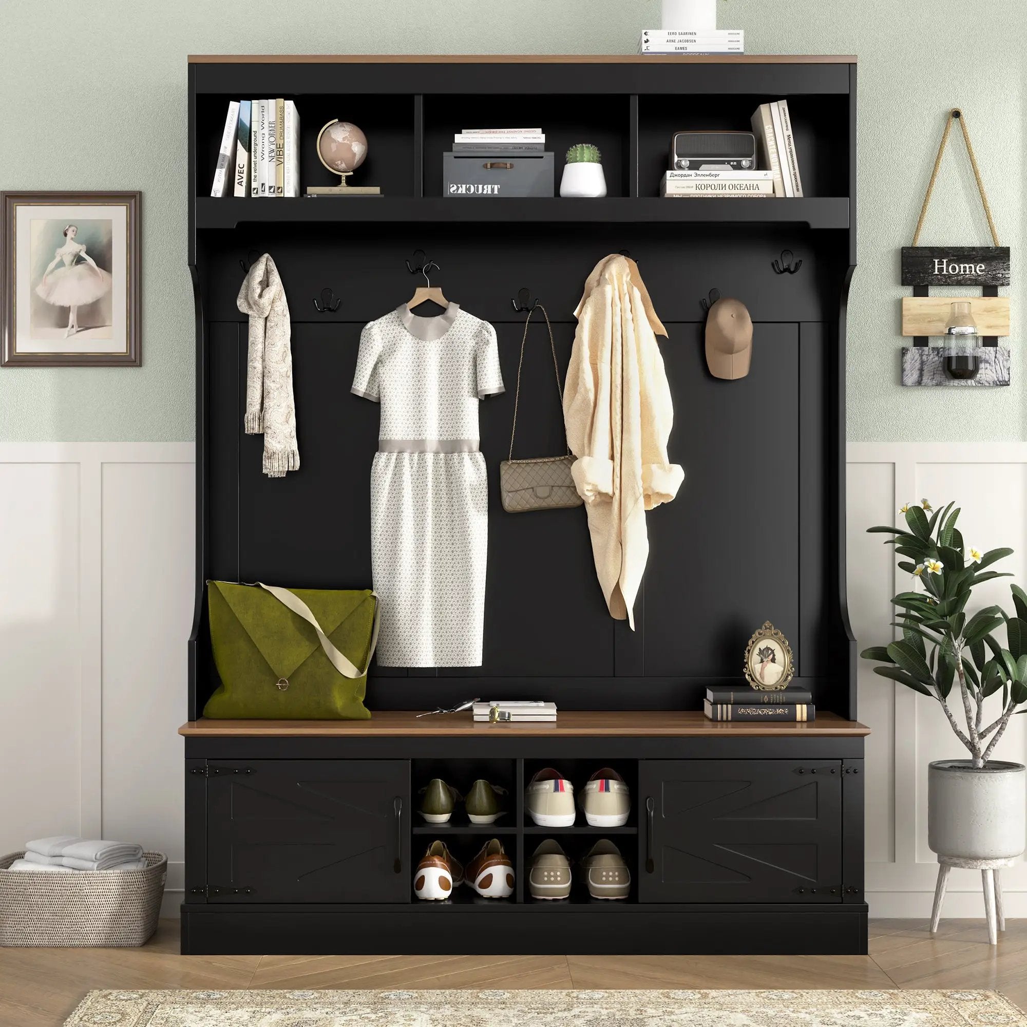 Vibe Haus 71''H Farmhouse Hall Tree with Bench and Shoe Storage by HouseOfZazla
