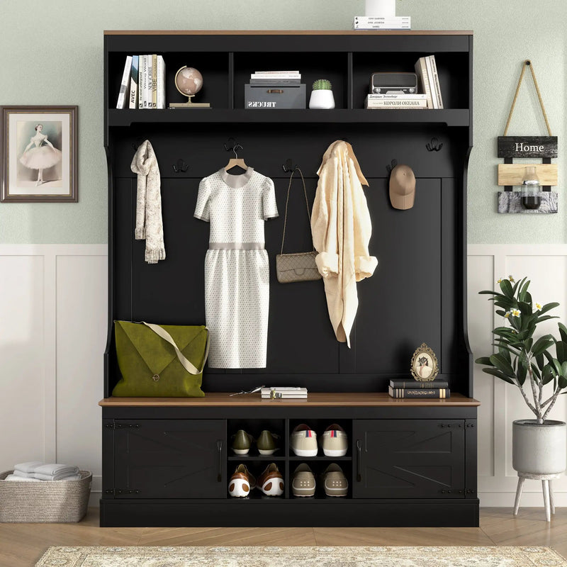 Vibe Haus 71''H Farmhouse Hall Tree with Bench and Shoe Storage by HouseOfZazla