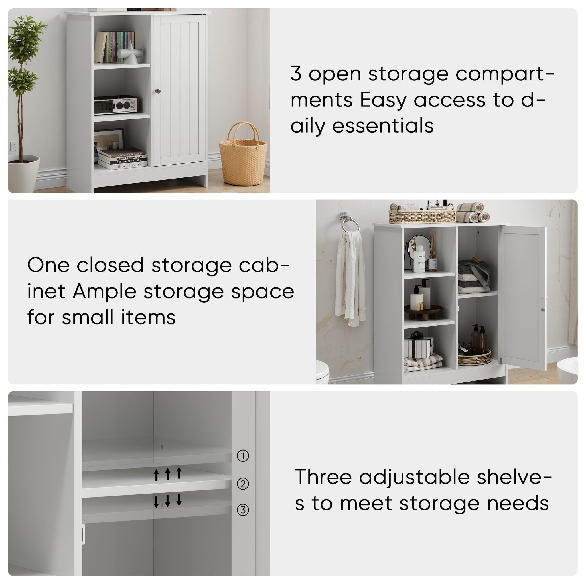 Classic Freestanding Bathroom And Kitchen Storage Cabinet With Adjustable Shelves - White by HouseOfZazla
