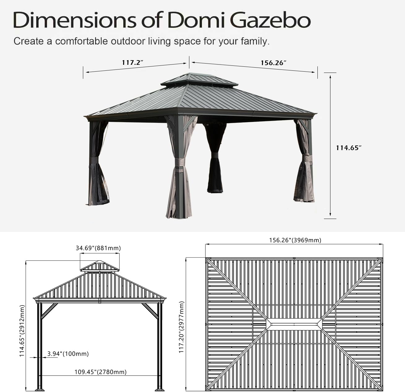 10x13ft Outdoor Gazebo with Galvanized Steel Double Roof by HouseOfZazla