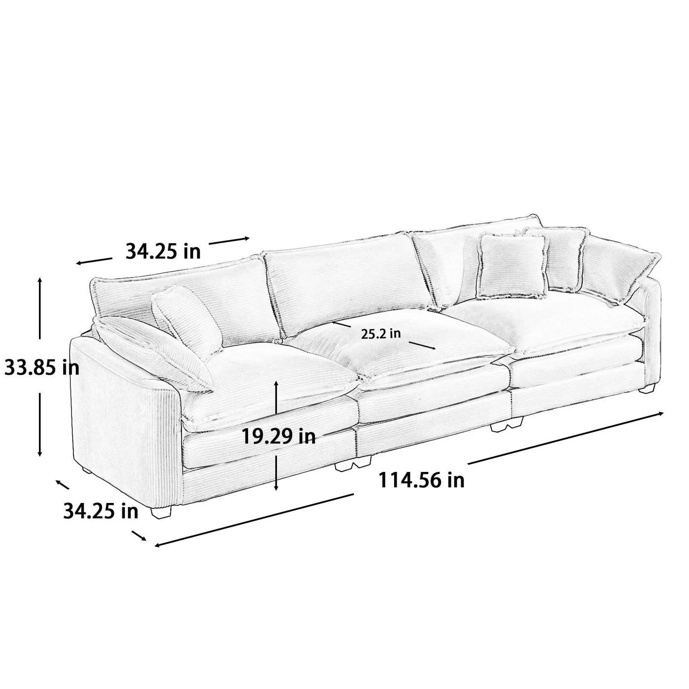 Mid-Century Modern 3 Seater Sectional Sofa With Arm And Throw Pillows by HouseOfZazla