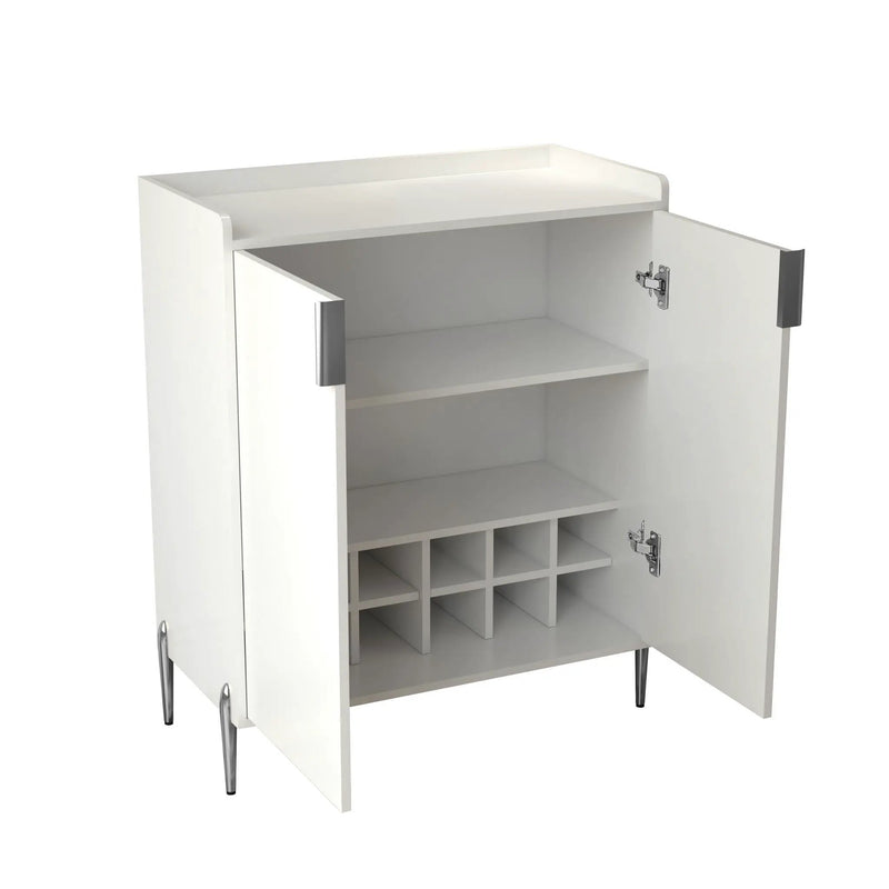 2 Door Wine Bar Cabinet With Adjustable Shelf, Soft-Closing Hinges, And High Feet - White by HouseOfZazla
