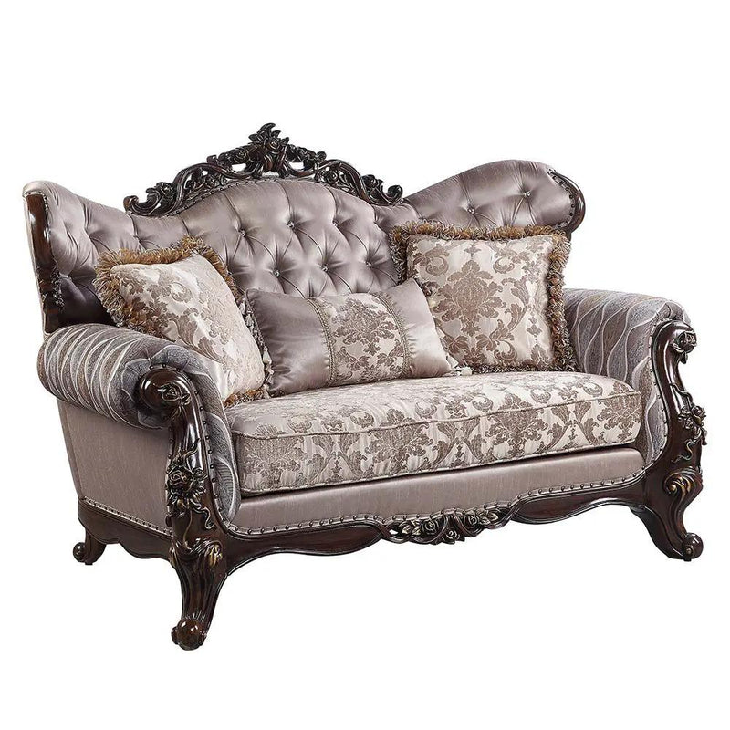 Benbek - Loveseat With 3 Pillows - Fabric & Antique Oak by Unique Piece Furniture