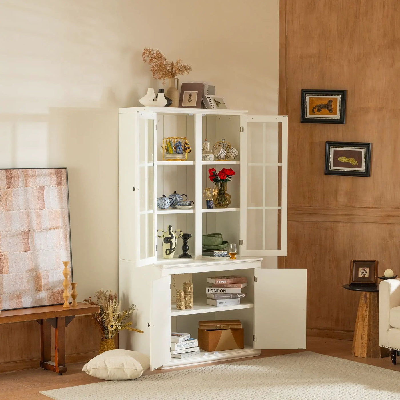 Retro Style Hutch Cabinet With Glass Door, China Cabinet For Home by HouseOfZazla