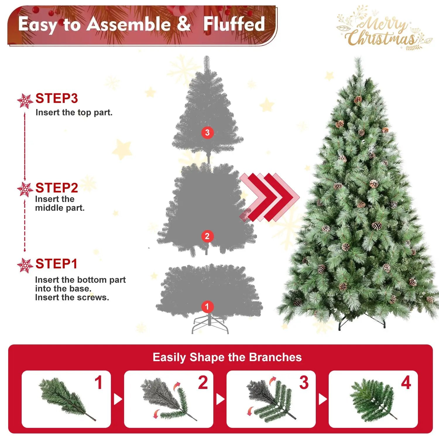 7.5FT Christmas Tree with 92 Pine Cones by HouseOfZazla