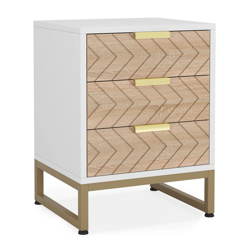 Nightstands With 3 Drawers, Zig Zag Design (Set of 2) - White / Oak by HouseOfZazla