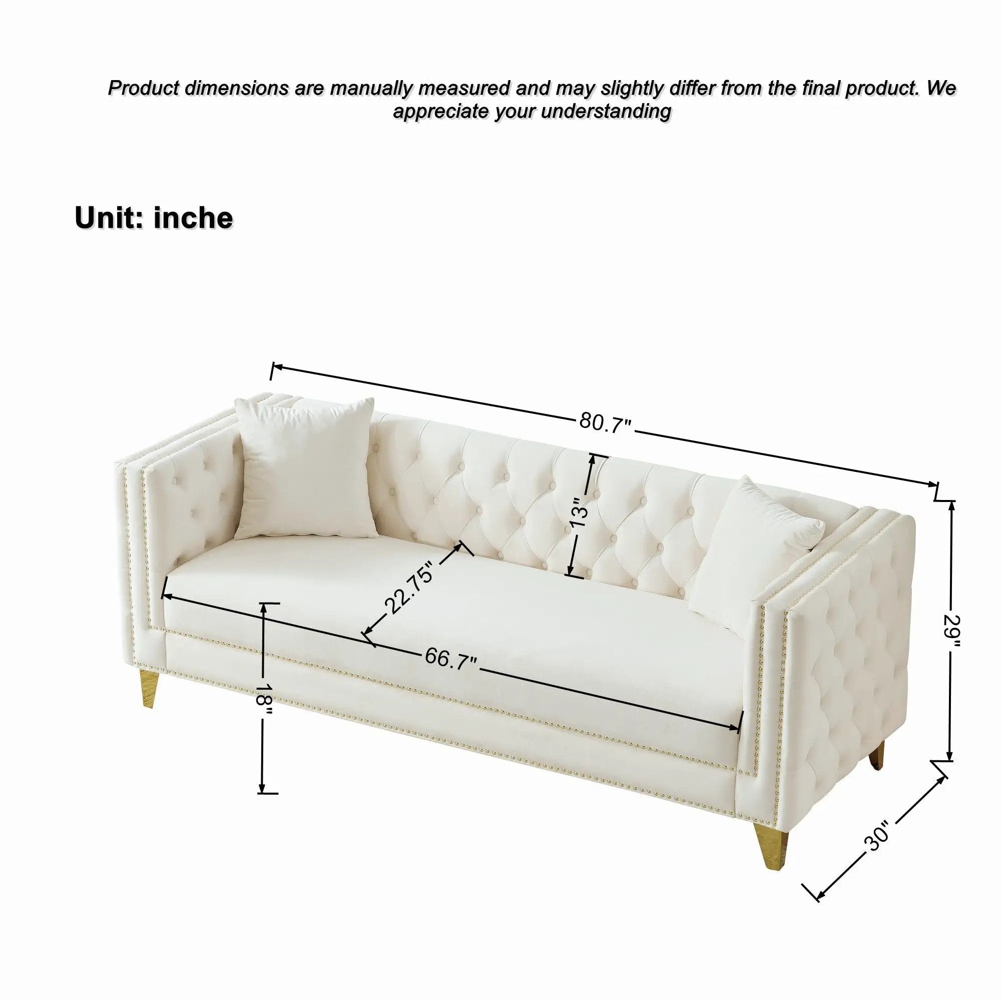 Deep Seat Sofa With Button Nailhead, Square Arm Couches by Unique Piece Furniture