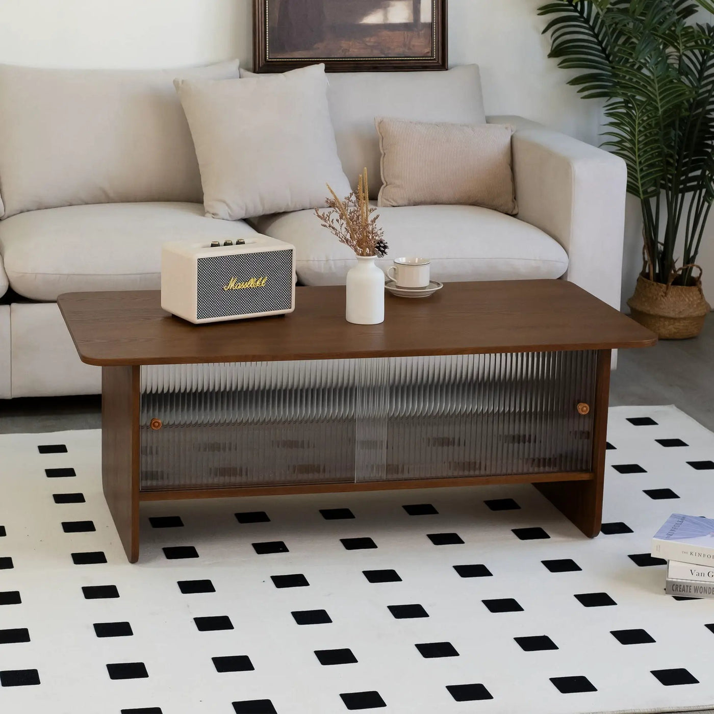 Rectangular Coffee Table With Sliding Door Storage Center by HouseOfZazla