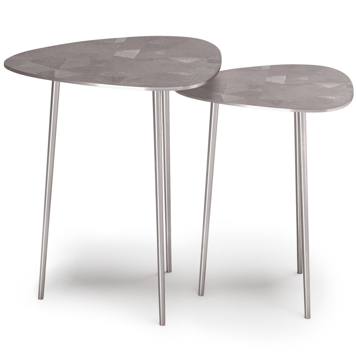Metal Nesting Tables with Geometric Etched Design - Nickel, photo 3 of 5