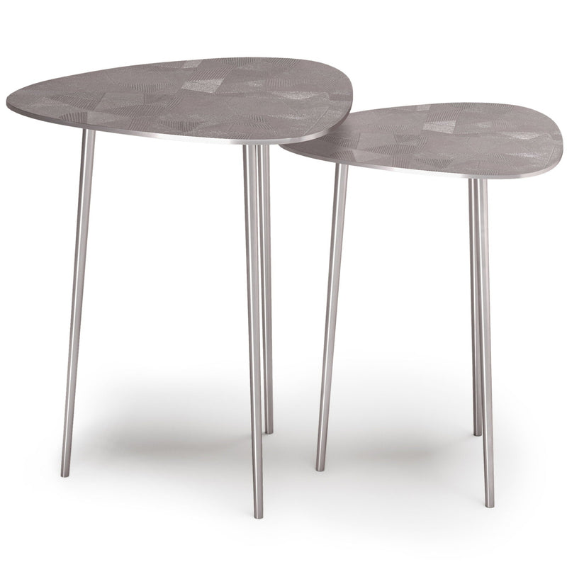 Metal Nesting Tables with Geometric Etched Design - Nickel, photo 3 of 5
