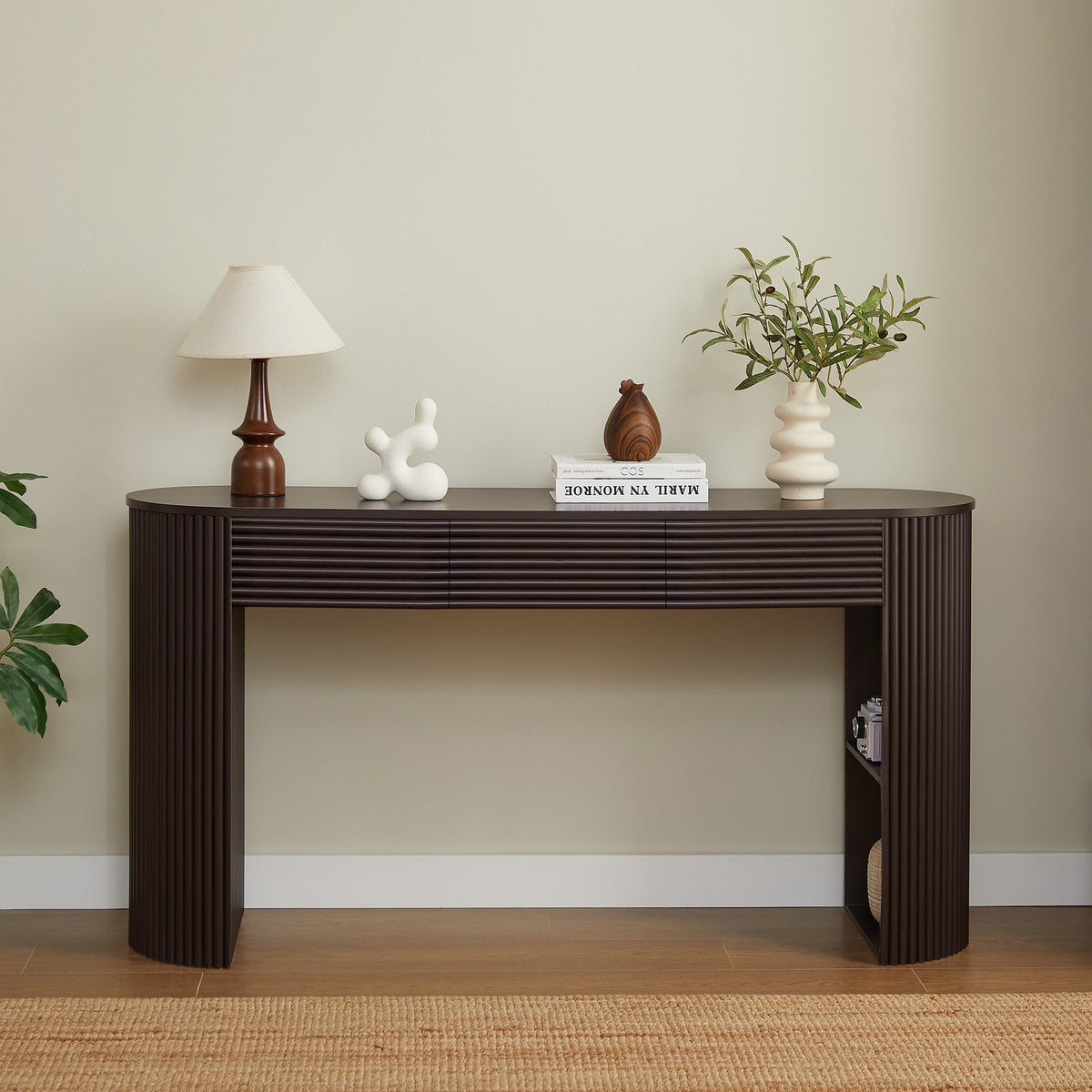 Retro Console Table with Storage and 3 Drawers - Espresso or Natural, photo 6 of 10