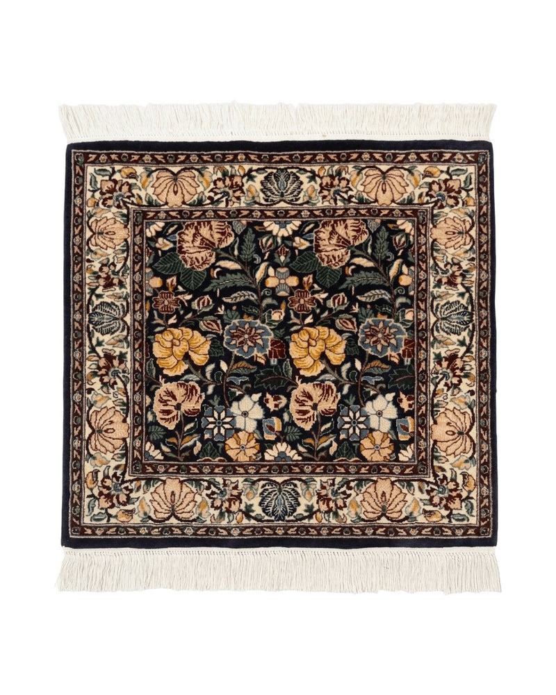 Square Pak Persian Small Rug 2.7 x 2.7, William Morris Design, Dark Green, Floral, Handmade by Jewel Rugs