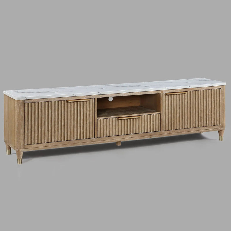 Fluted TV Stand With Accents - Natural Wood / White by Unique Piece Furniture