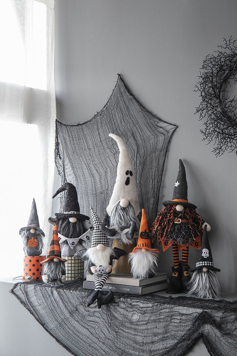 Sitting Gnome with Wings & Plaid Hat – Set of 2, Black, Halloween Decor, photo 3 of 9