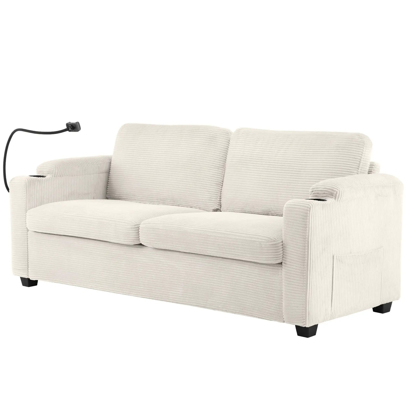 Sleeper Sofa Loveseat Sofa With Full Size Mattress, 2 USB Ports, 2 Cup Holders, 2 Side Pockets And Phone Holder by HouseOfZazla