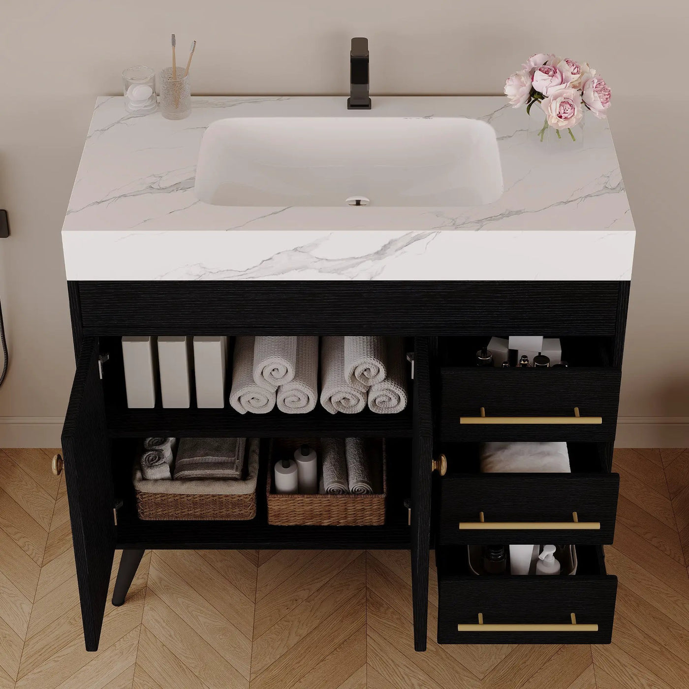 36" Freestanding Bathroom Vanity with Ceramic Sink and Faux Marble Top by HouseOfZazla