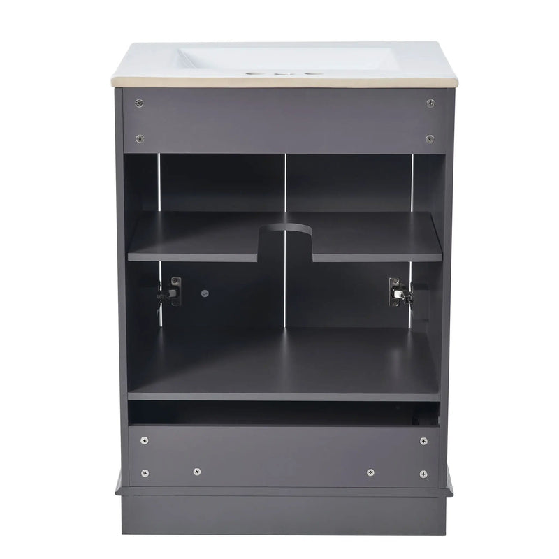 Bathroom Vanity With Ceramic Sink Combo, Modern Freestanding Storage Cabinet With Silver Handles by HouseOfZazla