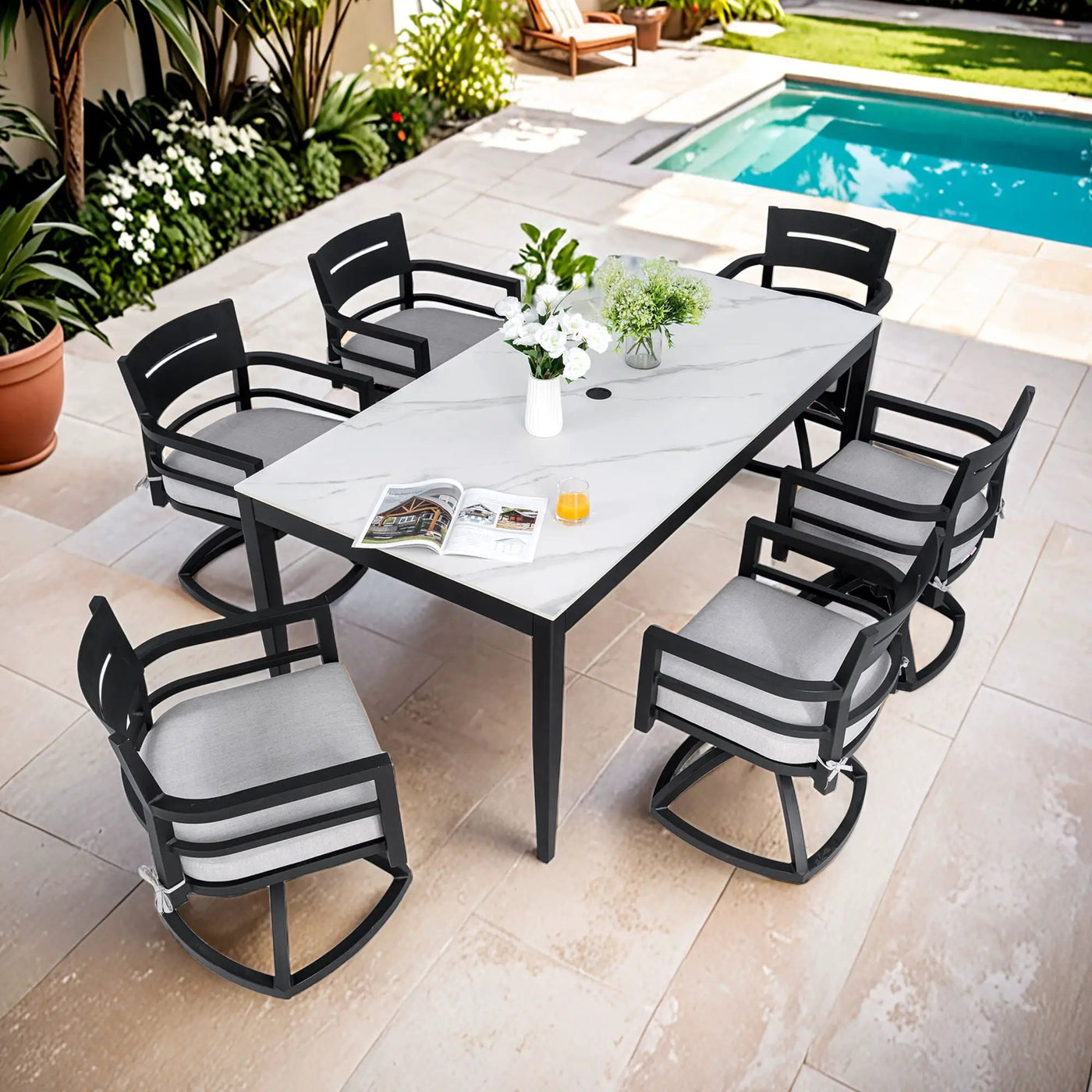 Modern Outdoor Patio Dining Set With Table And Chairs With Sunbrella Cushions by HouseOfZazla