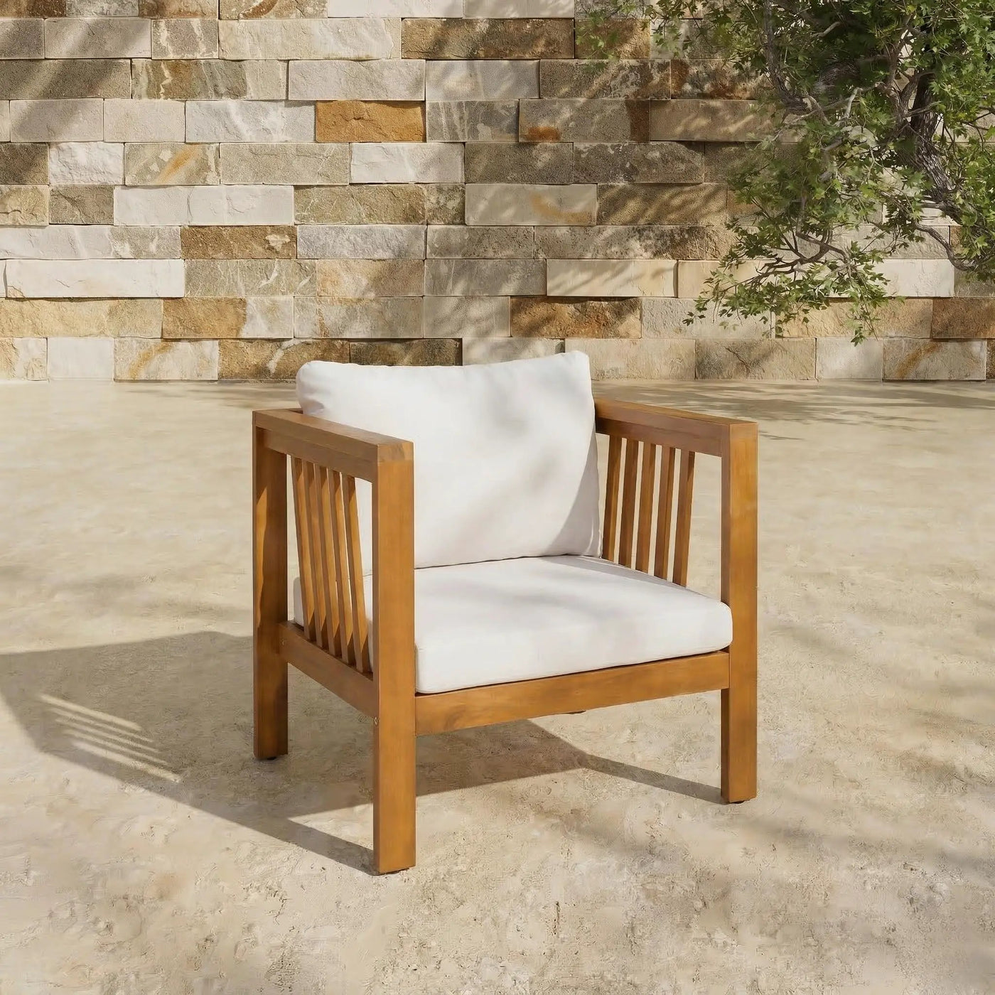 Outdoor Acacia Wood Club Chair with Modern Square Arms by HouseOfZazla
