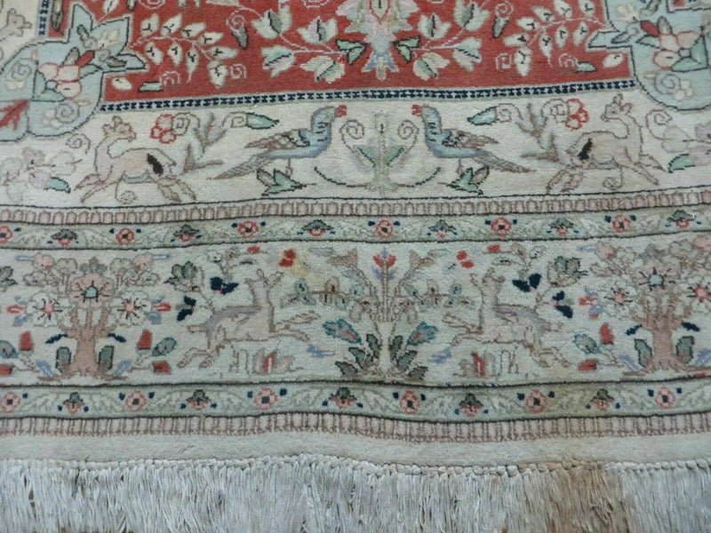 6' X 9' Vintage Handmade India Oriental Floral Wool Rug Hunting Bird Deer Nice by Jewel Rugs