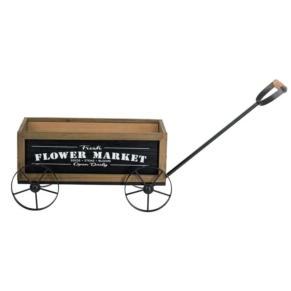 16.5x9.5x8" Rustic Wooden Wagon Planter with Flower Market Sign by HouseOfZazla
