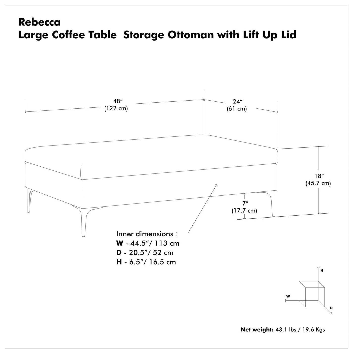 Rebecca - Multifunctional Coffee Table Storage Ottoman With Lift Up Lid by HouseOfZazla