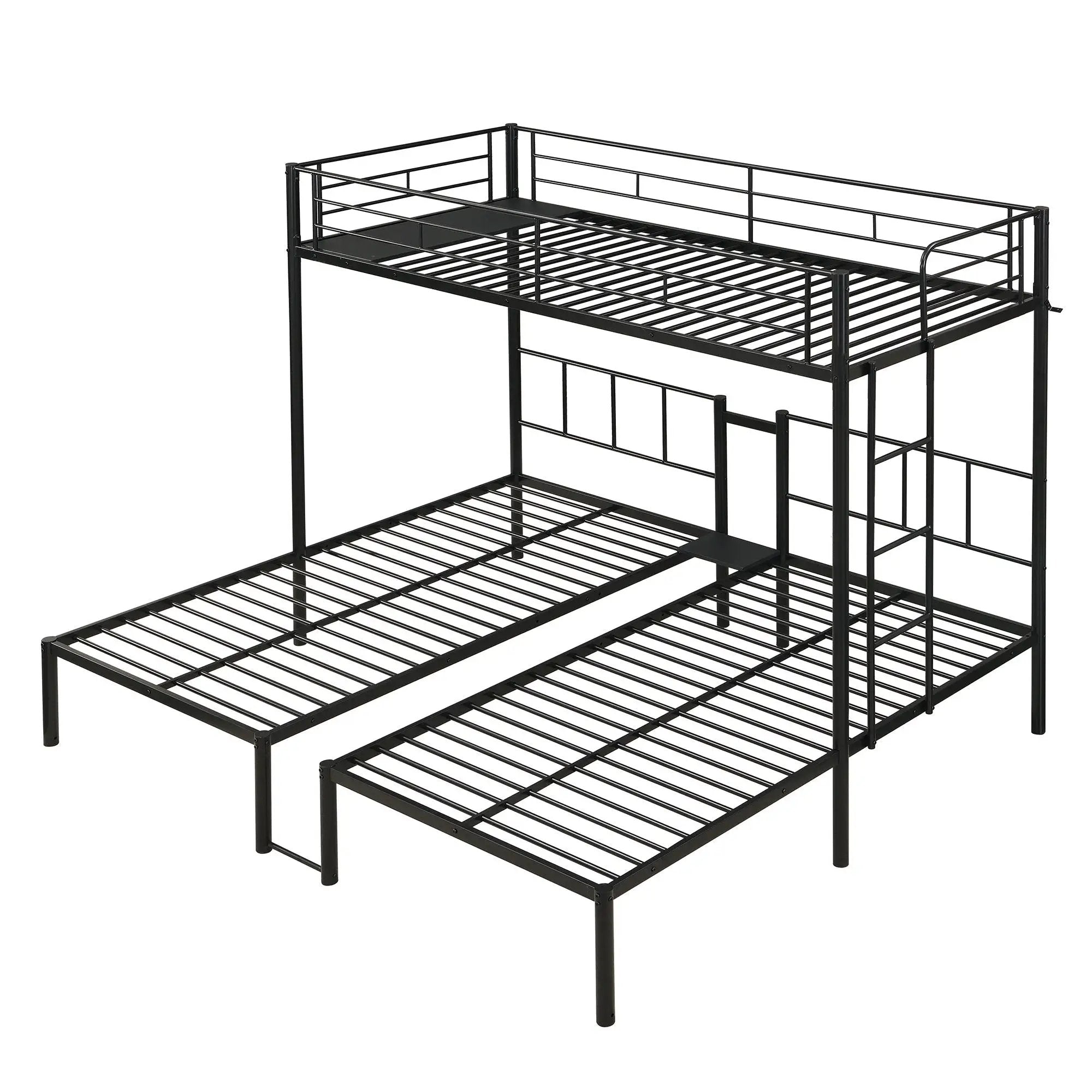 Twin Over Twin Over Twin Triple Bunk Bed With Safety Rails And Storage Shelf - Black by HouseOfZazla