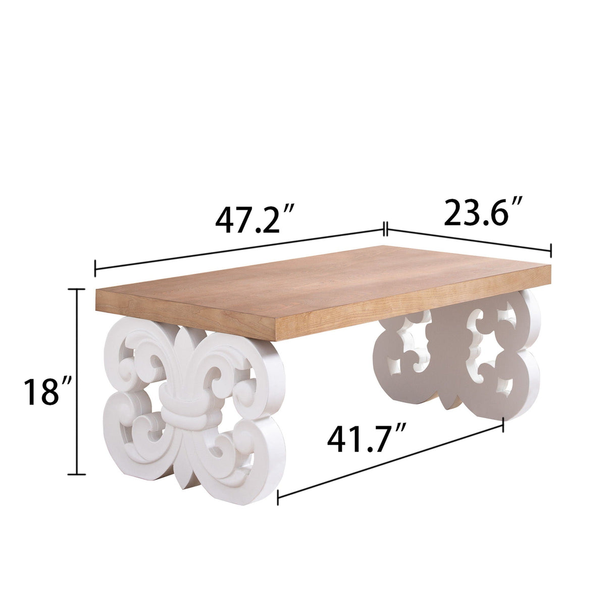 Ornate Scroll Base Coffee Table with Rectangular Top – Black or White, photo 4 of 8