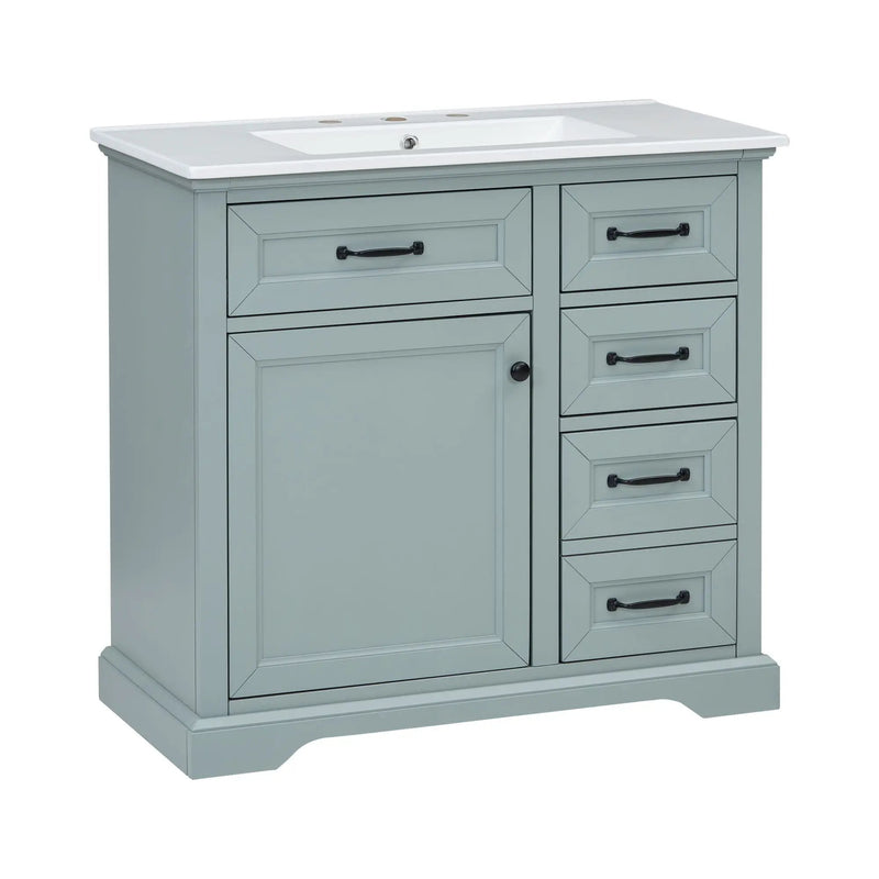 36" Bathroom Vanity With Sink, 2 Tip Out Drawers, Soft Close Hinges by HouseOfZazla