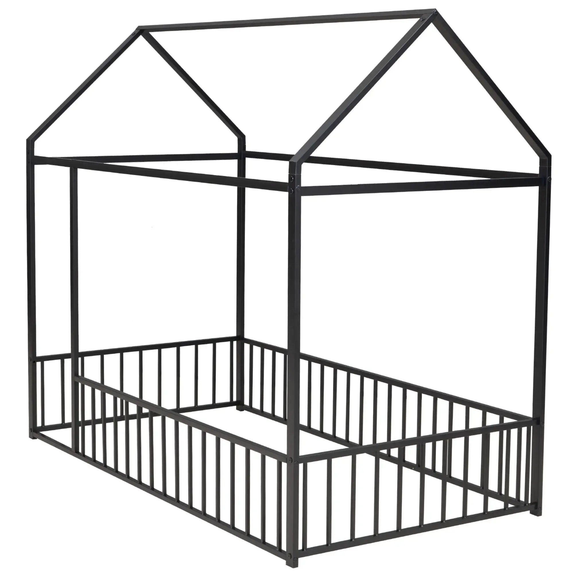 Metal Bed House Bed Frame With Fence by Unique Piece Furniture