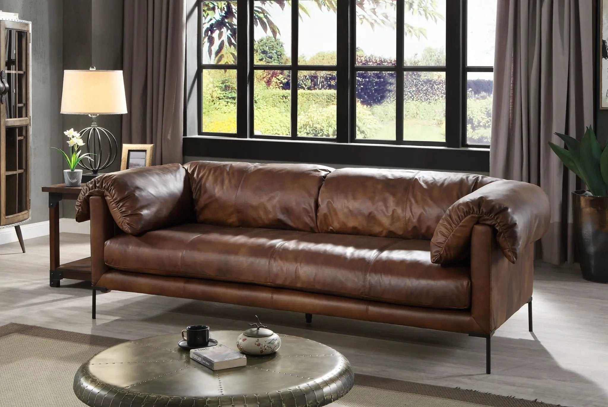Jaron - Top Grain Leather Sofa - Mocha by HouseOfZazla