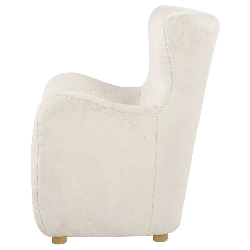 Thornton Faux Fur Upholstered Wingback Lounge Accent Chair Cream by Unique Piece Furniture