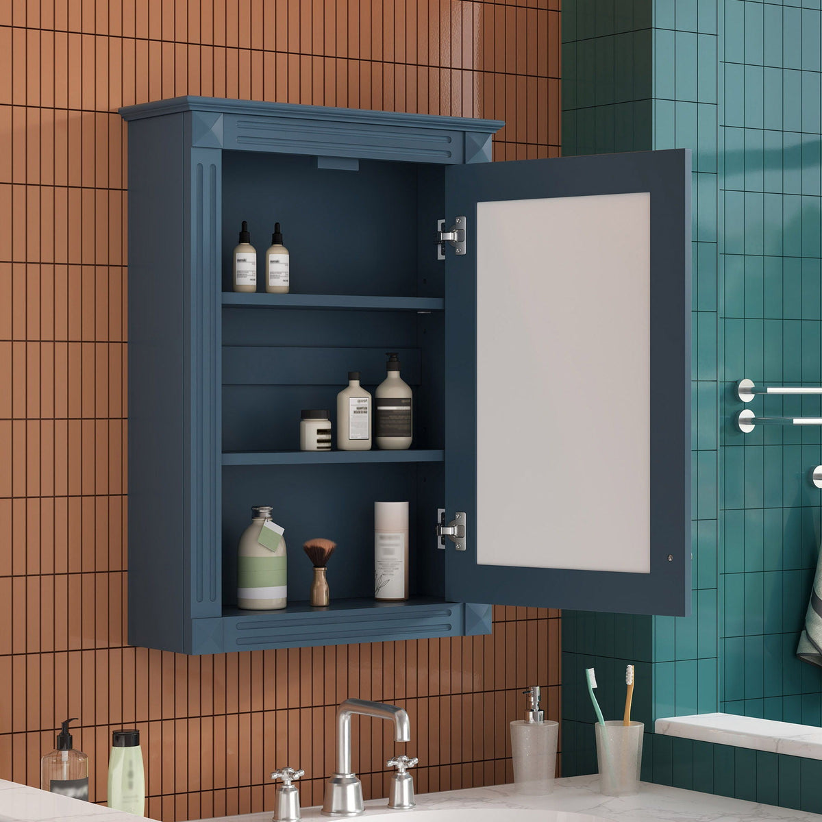 Wall Mounted Bathroom Storage Medicine Cabinet For Over Toilet With Mirror, photo 5 of 21