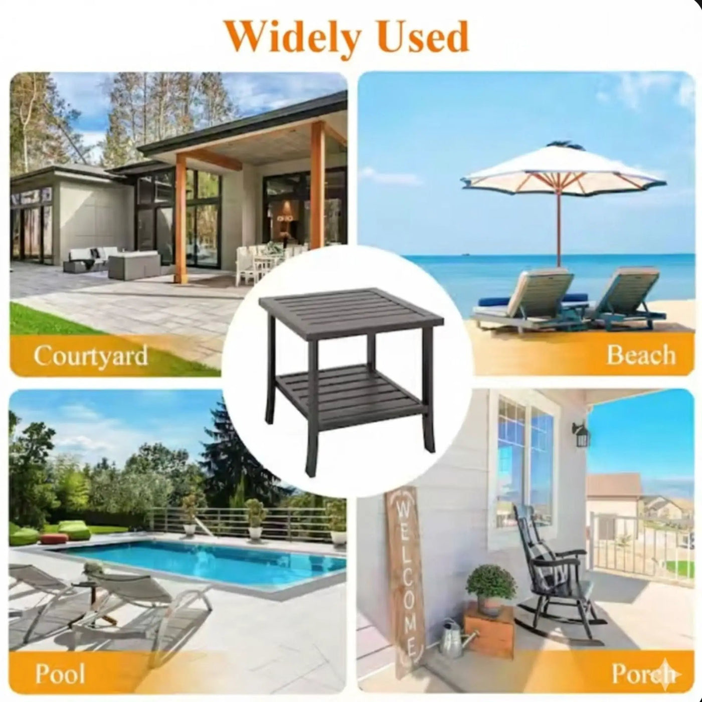 Square 2 Tier All-Weather Outdoor Side Table With Slatted Top by HouseOfZazla