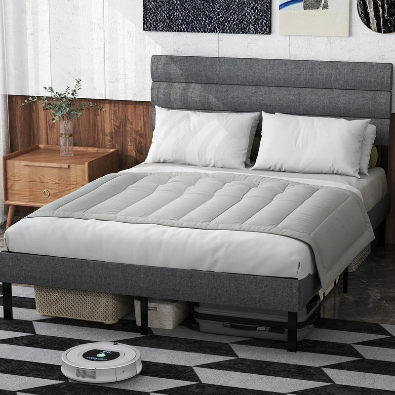 Upholstered Platform Bed Frame With Headboard, No Box Spring Needed, Underbed Storage by HouseOfZazla