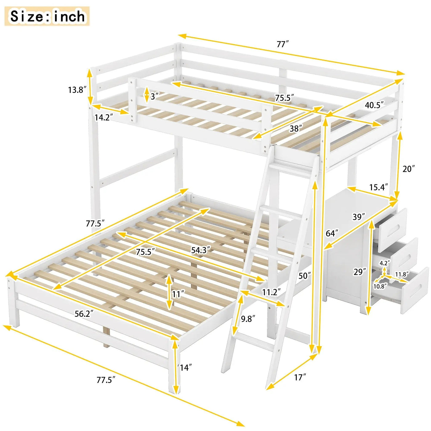 Bunk Bed With Built In Desk And 3 Drawers by HouseOfZazla