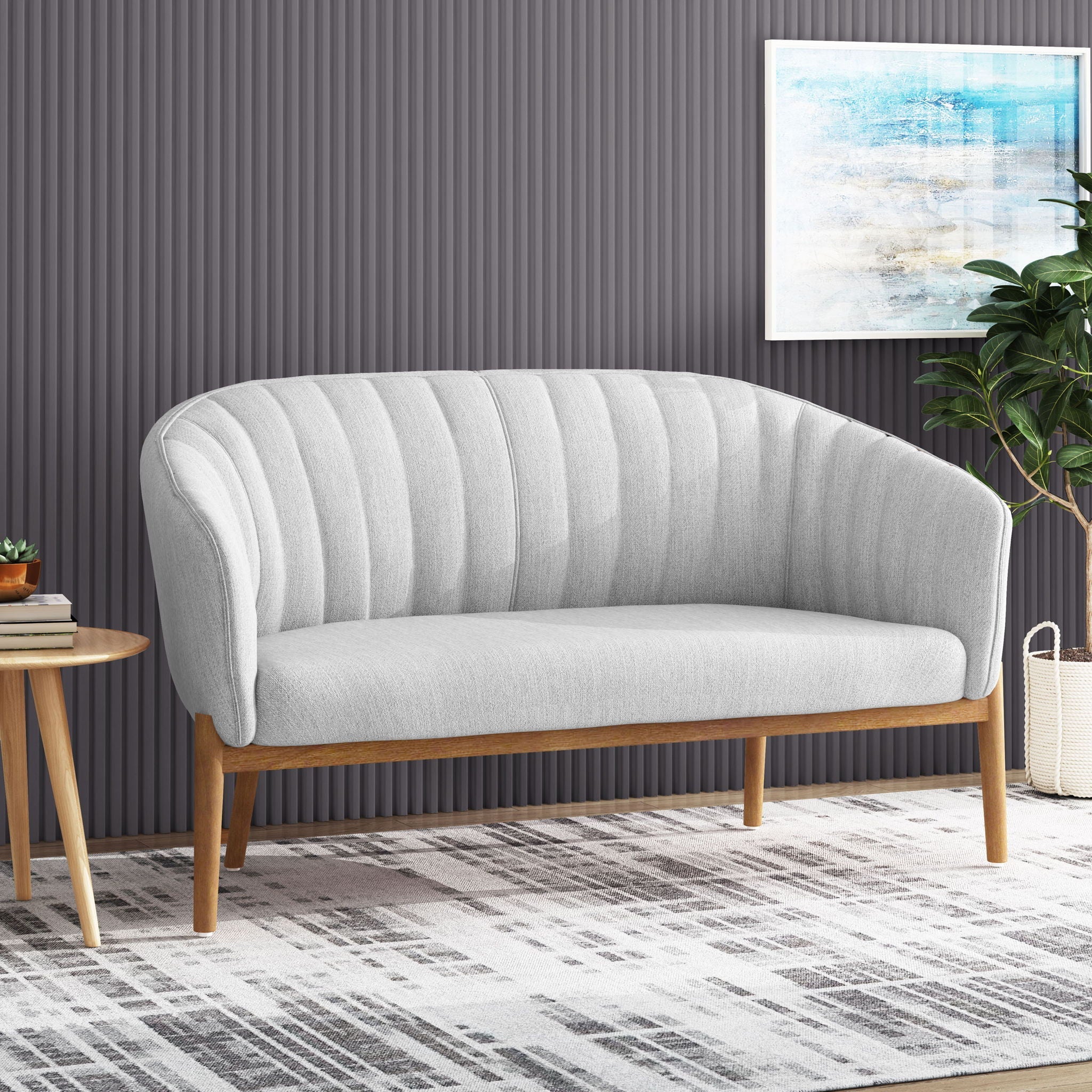 Mid Century Modern Loveseat With Channel Stitched Backrest by HouseOfZazla